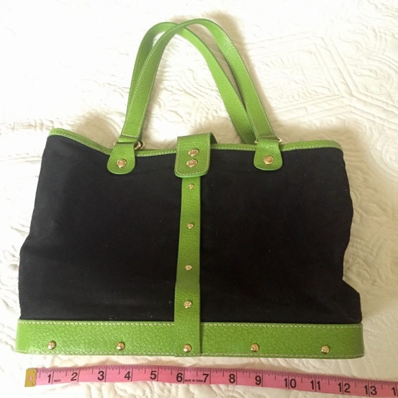 Kate Spade Canvas Black Green Bucket Bag Shoulder - Picture 3 of 8